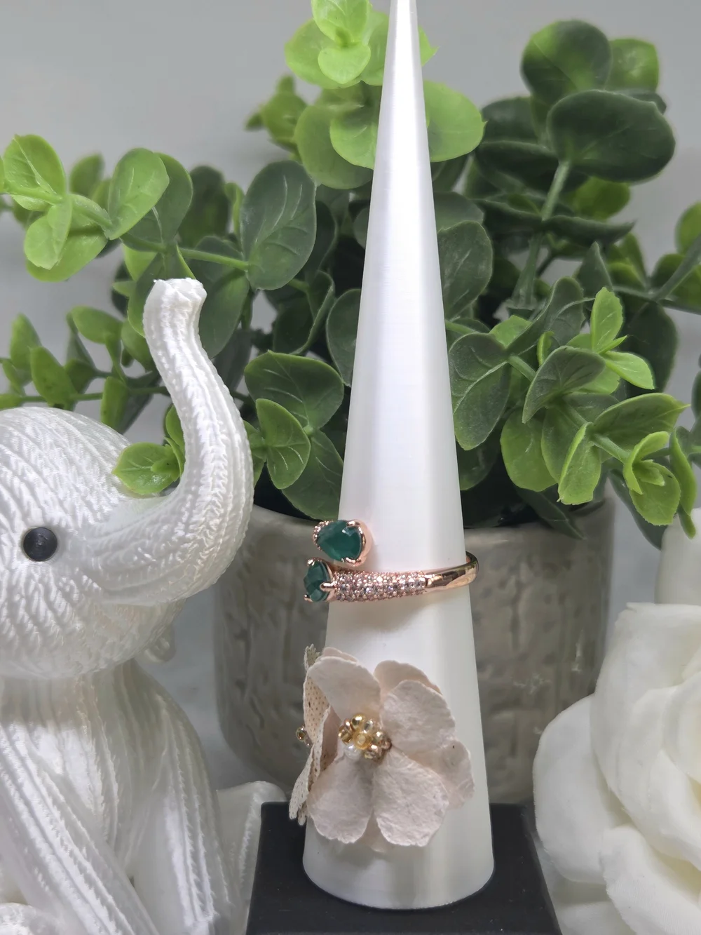 BP Rose Gold Double Teardrop Emerald Ring